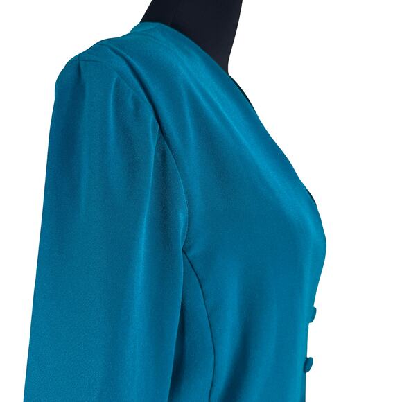 Vintage 80s Power Dressing Jacket! Teal Blazer w/ Epic Shoulder Pads (M/L) - Picture 13 of 14